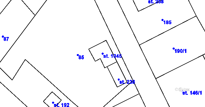 Parcela st. 1045 v KÚ Hluchov, Katastrální mapa