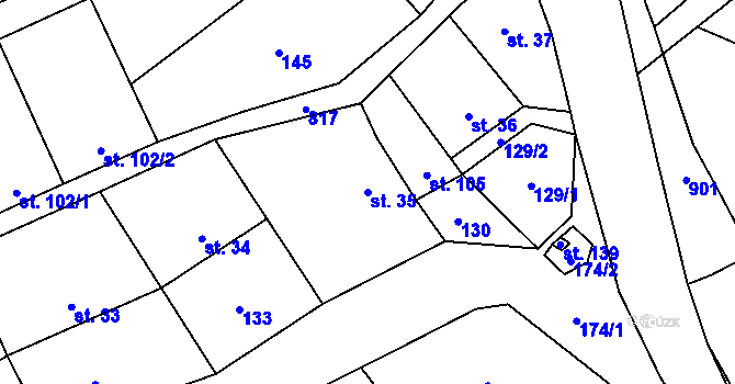 Parcela st. 35 v KÚ Hluchov, Katastrální mapa