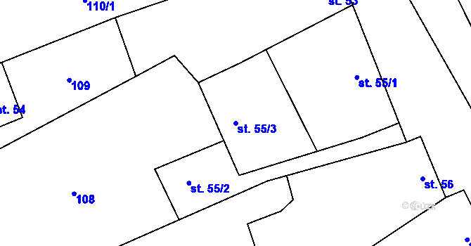 Parcela st. 55/3 v KÚ Hluchov, Katastrální mapa