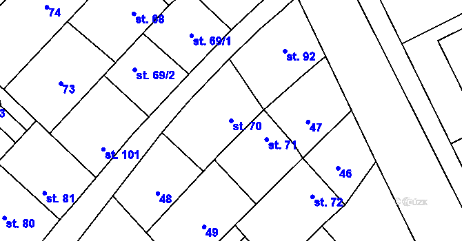 Parcela st. 70 v KÚ Hluchov, Katastrální mapa