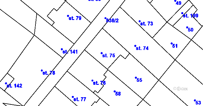 Parcela st. 75 v KÚ Hluchov, Katastrální mapa