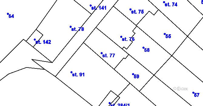 Parcela st. 77 v KÚ Hluchov, Katastrální mapa