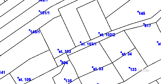 Parcela st. 102/1 v KÚ Hluchov, Katastrální mapa