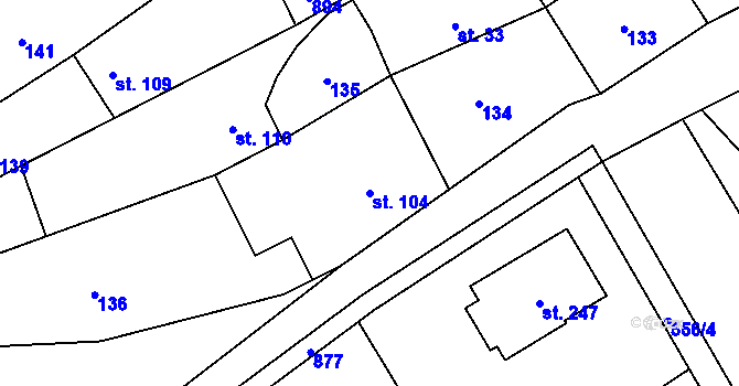 Parcela st. 104 v KÚ Hluchov, Katastrální mapa
