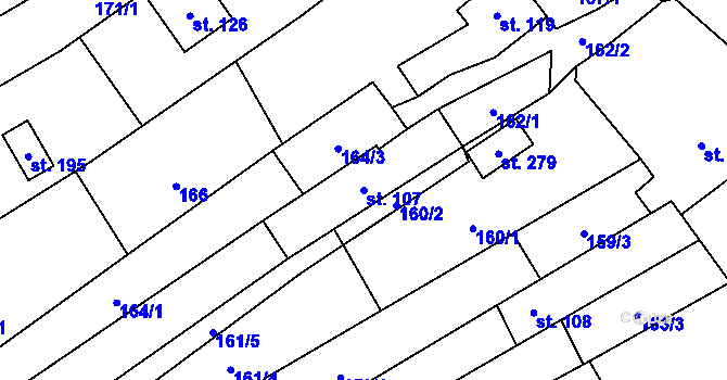 Parcela st. 107 v KÚ Hluchov, Katastrální mapa