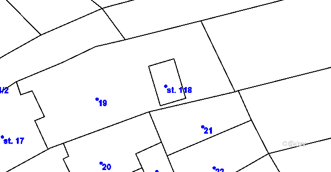 Parcela st. 118 v KÚ Hluchov, Katastrální mapa