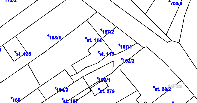 Parcela st. 119 v KÚ Hluchov, Katastrální mapa