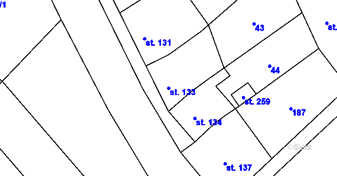 Parcela st. 133 v KÚ Hluchov, Katastrální mapa