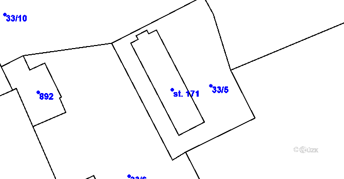Parcela st. 171 v KÚ Hluchov, Katastrální mapa