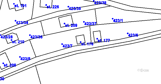 Parcela st. 176 v KÚ Hluchov, Katastrální mapa