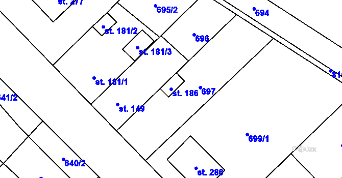Parcela st. 186 v KÚ Hluchov, Katastrální mapa