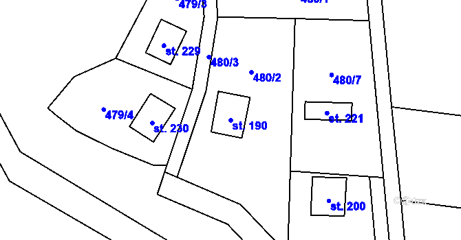Parcela st. 190 v KÚ Hluchov, Katastrální mapa