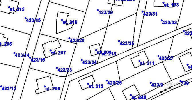 Parcela st. 201 v KÚ Hluchov, Katastrální mapa