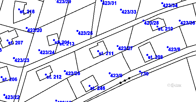 Parcela st. 211 v KÚ Hluchov, Katastrální mapa