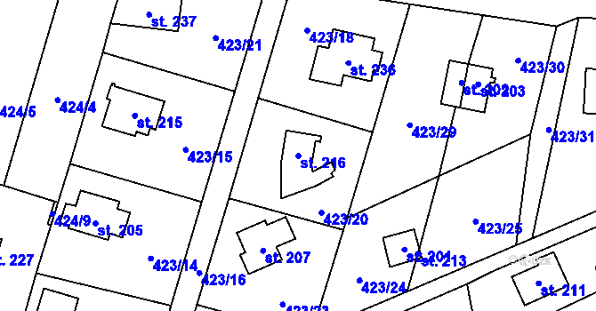 Parcela st. 216 v KÚ Hluchov, Katastrální mapa