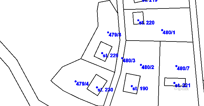 Parcela st. 229 v KÚ Hluchov, Katastrální mapa