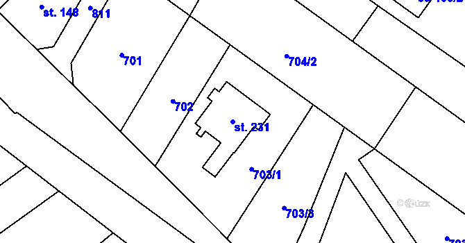 Parcela st. 231 v KÚ Hluchov, Katastrální mapa