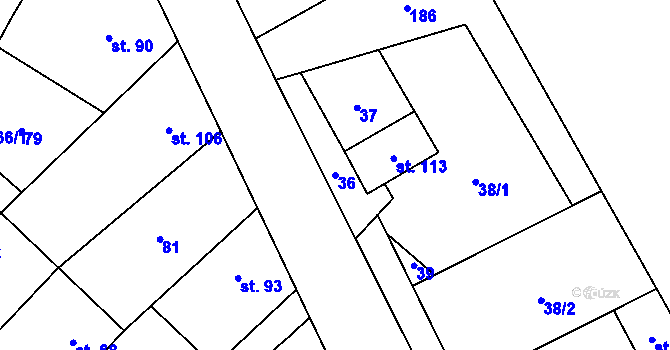 Parcela st. 36 v KÚ Hluchov, Katastrální mapa