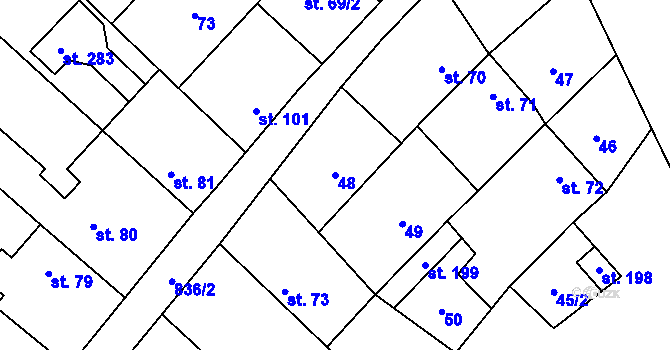 Parcela st. 48 v KÚ Hluchov, Katastrální mapa