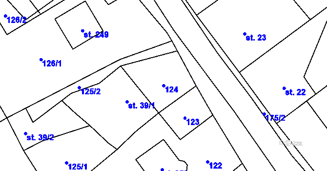 Parcela st. 124 v KÚ Hluchov, Katastrální mapa