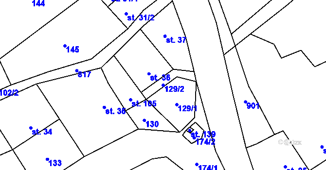 Parcela st. 129/2 v KÚ Hluchov, Katastrální mapa