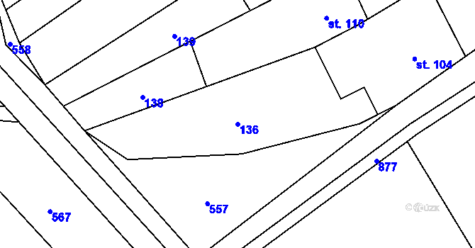 Parcela st. 136 v KÚ Hluchov, Katastrální mapa