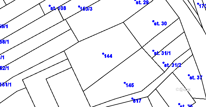 Parcela st. 144 v KÚ Hluchov, Katastrální mapa