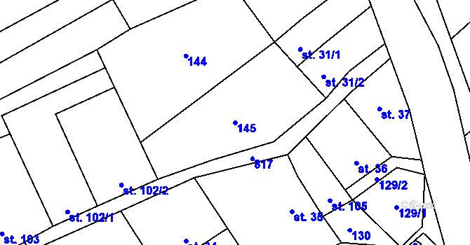 Parcela st. 145 v KÚ Hluchov, Katastrální mapa