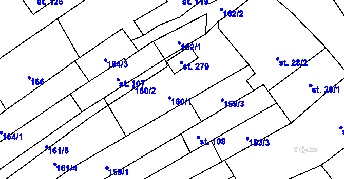 Parcela st. 160 v KÚ Hluchov, Katastrální mapa