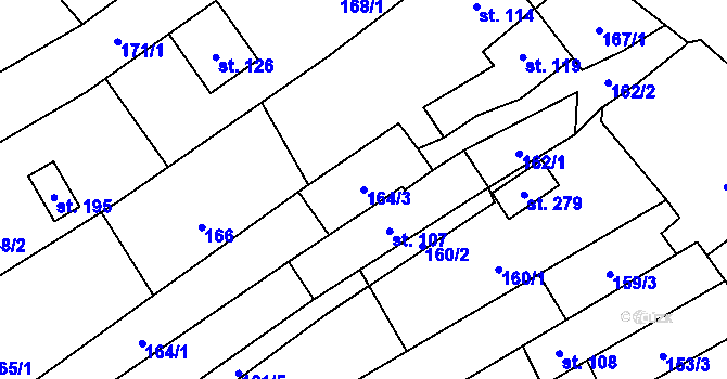 Parcela st. 164/3 v KÚ Hluchov, Katastrální mapa