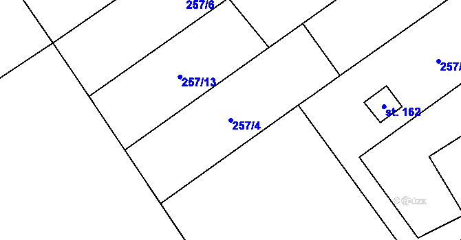 Parcela st. 257/4 v KÚ Hluchov, Katastrální mapa