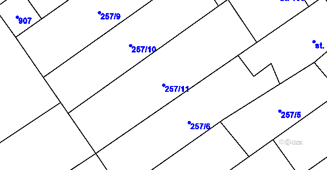 Parcela st. 257/11 v KÚ Hluchov, Katastrální mapa