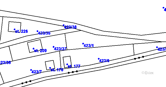 Parcela st. 423/1 v KÚ Hluchov, Katastrální mapa