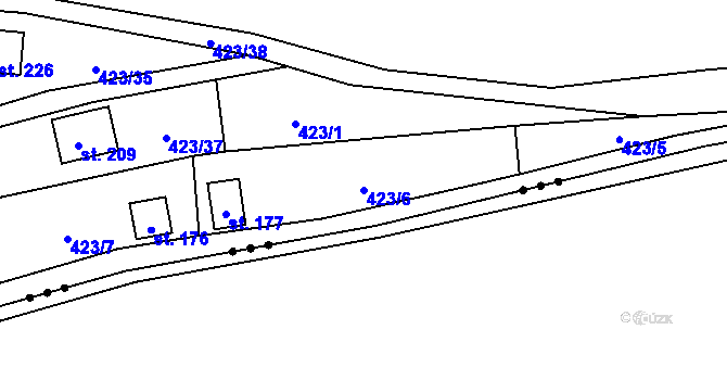 Parcela st. 423/6 v KÚ Hluchov, Katastrální mapa