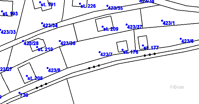 Parcela st. 423/7 v KÚ Hluchov, Katastrální mapa