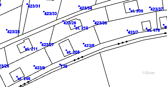 Parcela st. 423/8 v KÚ Hluchov, Katastrální mapa