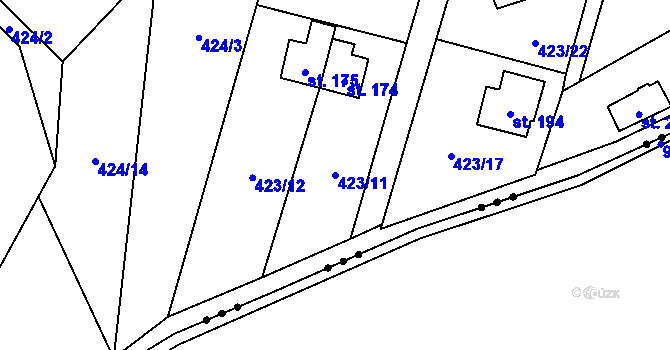 Parcela st. 423/11 v KÚ Hluchov, Katastrální mapa