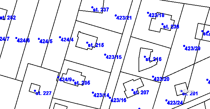Parcela st. 423/15 v KÚ Hluchov, Katastrální mapa