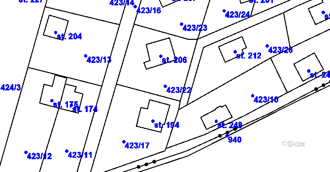 Parcela st. 423/22 v KÚ Hluchov, Katastrální mapa