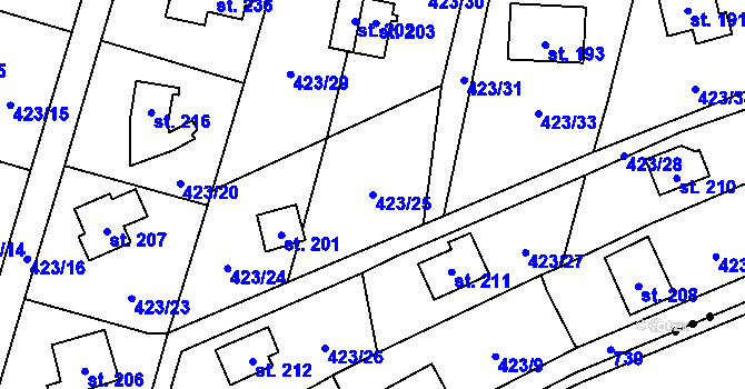Parcela st. 423/25 v KÚ Hluchov, Katastrální mapa