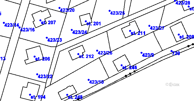 Parcela st. 423/26 v KÚ Hluchov, Katastrální mapa