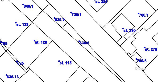 Parcela st. 638/6 v KÚ Hluchov, Katastrální mapa