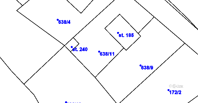 Parcela st. 638/11 v KÚ Hluchov, Katastrální mapa