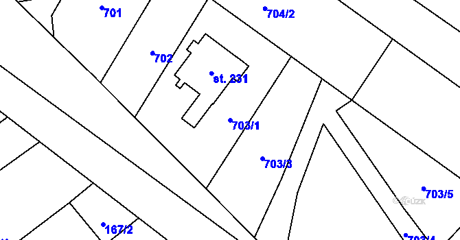 Parcela st. 703/1 v KÚ Hluchov, Katastrální mapa