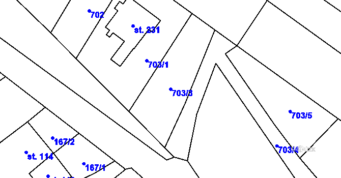 Parcela st. 703/3 v KÚ Hluchov, Katastrální mapa