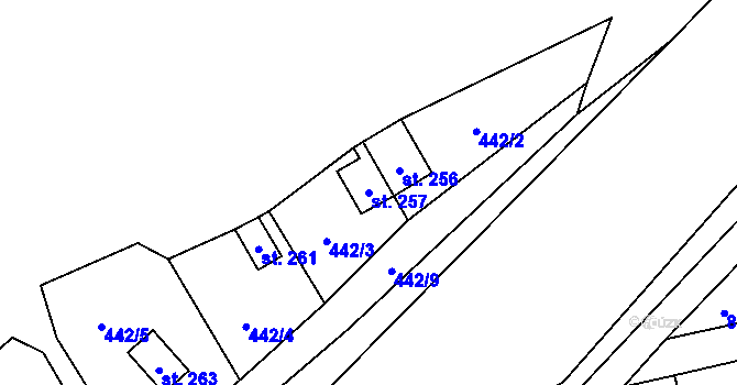 Parcela st. 257 v KÚ Hluchov, Katastrální mapa