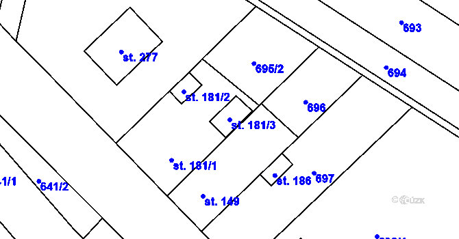 Parcela st. 181/3 v KÚ Hluchov, Katastrální mapa
