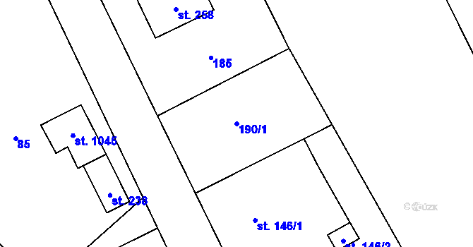 Parcela st. 190/1 v KÚ Hluchov, Katastrální mapa