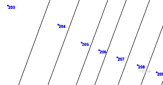 Parcela st. 205 v KÚ Hluchov, Katastrální mapa