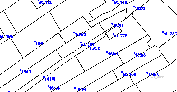 Parcela st. 160/2 v KÚ Hluchov, Katastrální mapa